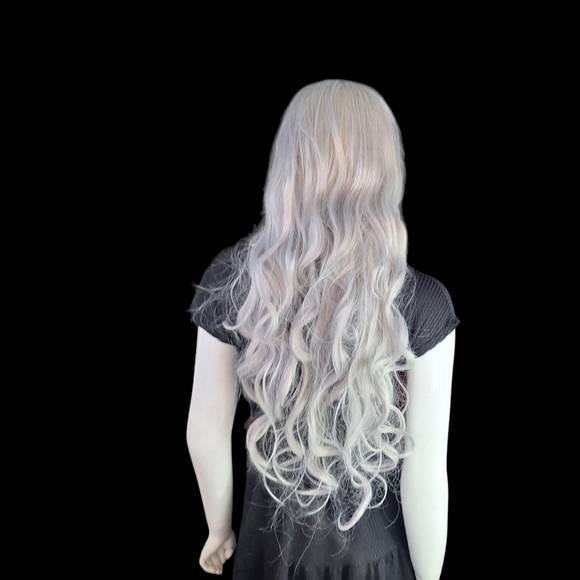 Platinum Salt & Pepper Layered Look White Color Long Hair With Wave/Wear My Wig - Picture 11 of 13